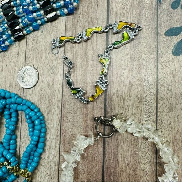 Bracelet Bundle Beaded Blue Clear Silver Lot B1 - Picture 4 of 5